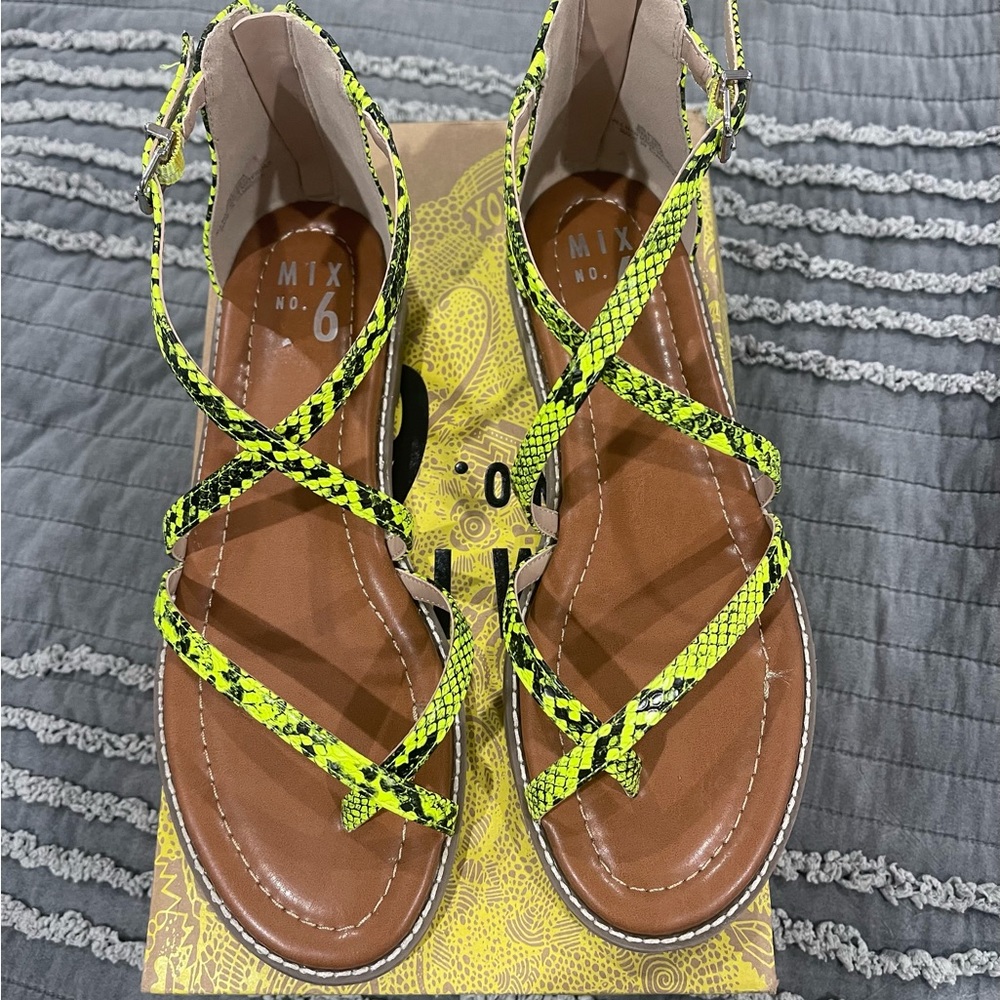 Lime green snake skin sandals